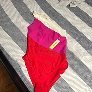Summersalt Bathing suit -  size 4 pink red and white one shouldered